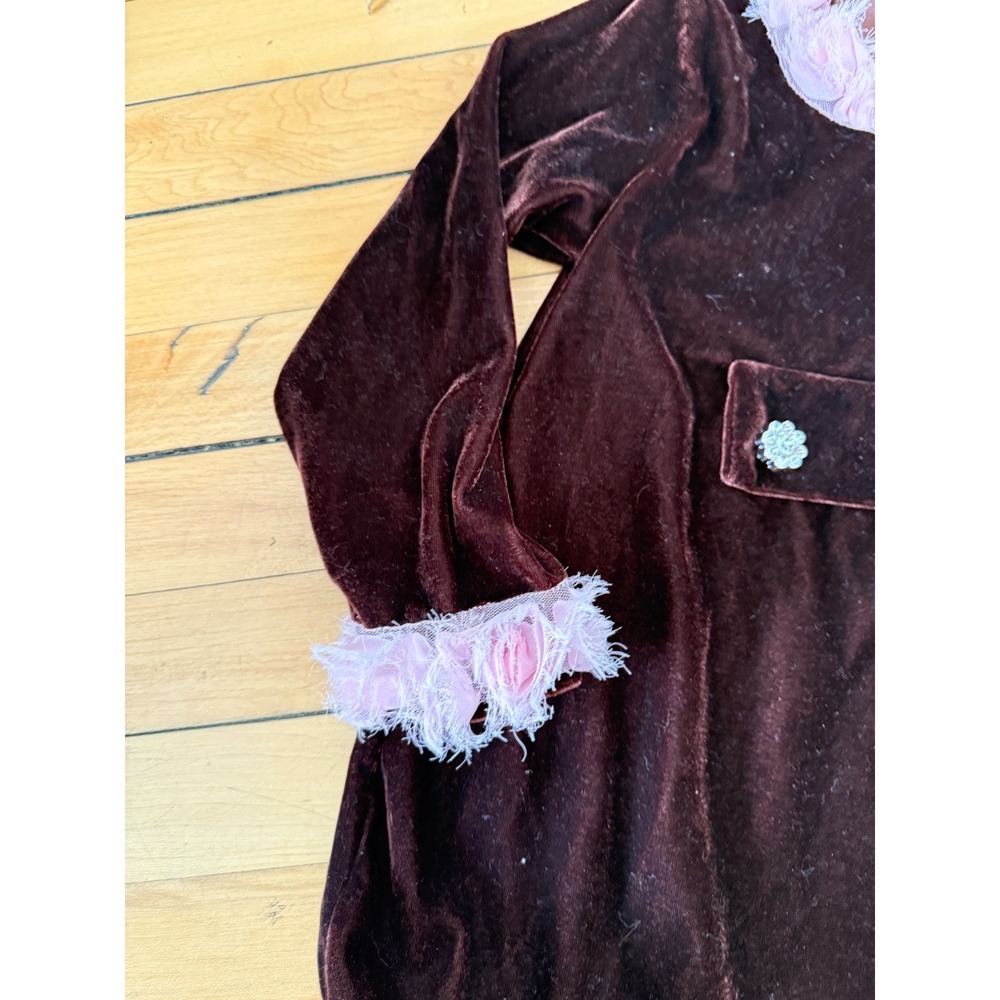 Greggy Girl deep red velour feather trim tunic‎ dress retro style - Picture 6 of 7